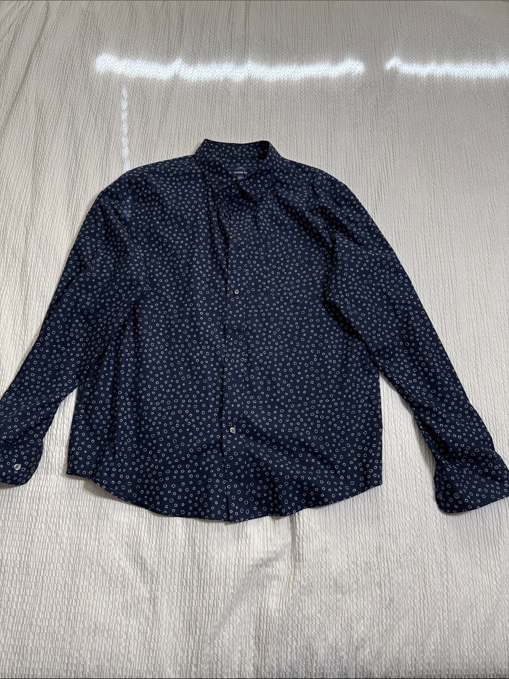 George Navy Button-Down Shirt with White Circular Print